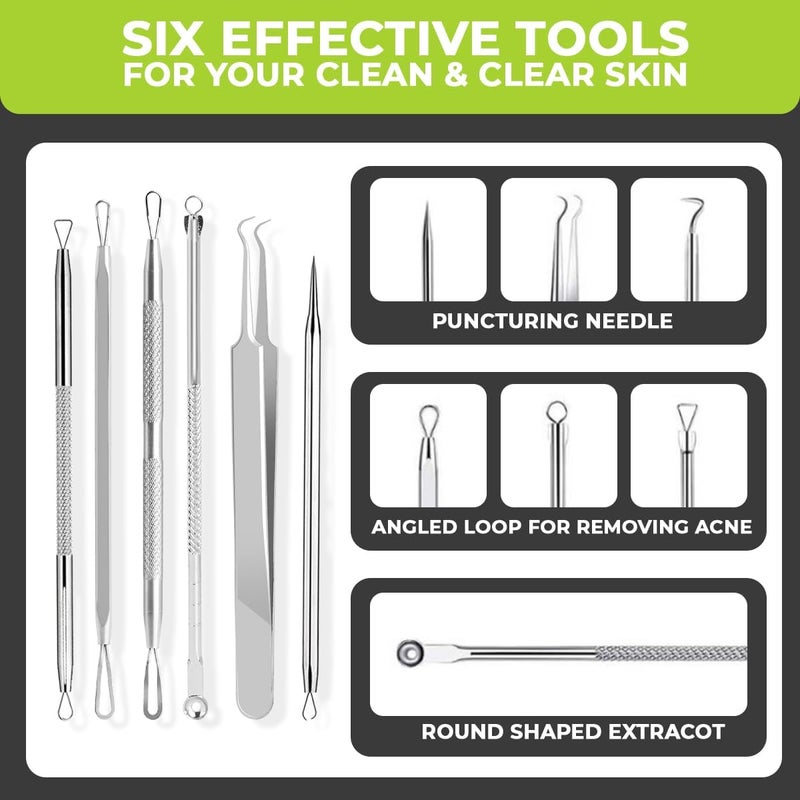 DERMATED [6 Pcs] Blackhead Remover Tools for Acne - Surgical Stainless Steel Pimple Popper Tool Kit, Comedones & Blemish Extraction Kit - Image 4